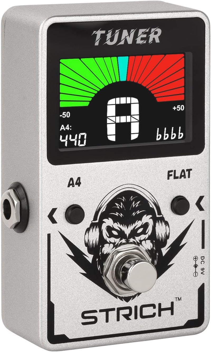 STRICH Tuner Pedal, Silver, Compact with Large Color Screen - Precision Chromatic Drop Tuning, 430-450Hz A4, True Bypass for Electric Guitar & Bass - Image 1